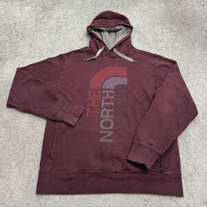 The North Face Pullover Hoodie Men Medium Burgundy Big Front Logo Fit Outdoor